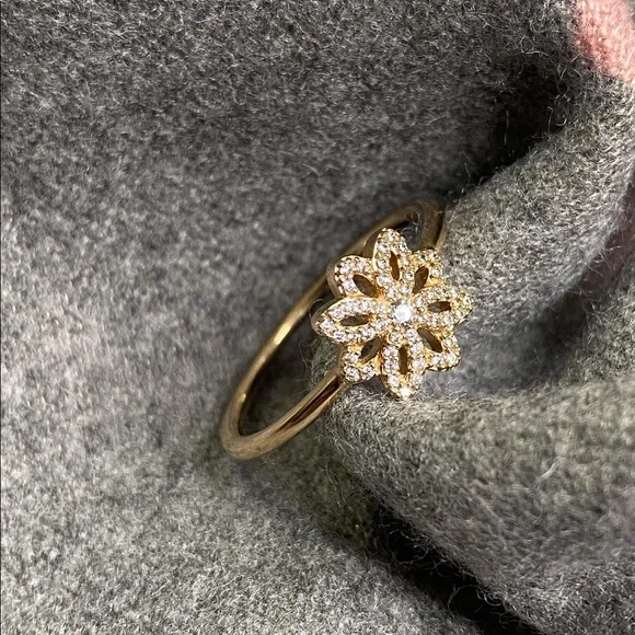 PANDORA Lace Botanique Ring, Clear CZ ＆ 14K Gold 5 US並行輸入 Genuine Authentic Pandora 14ct Gold Lace Botanique Ring 150182CZ